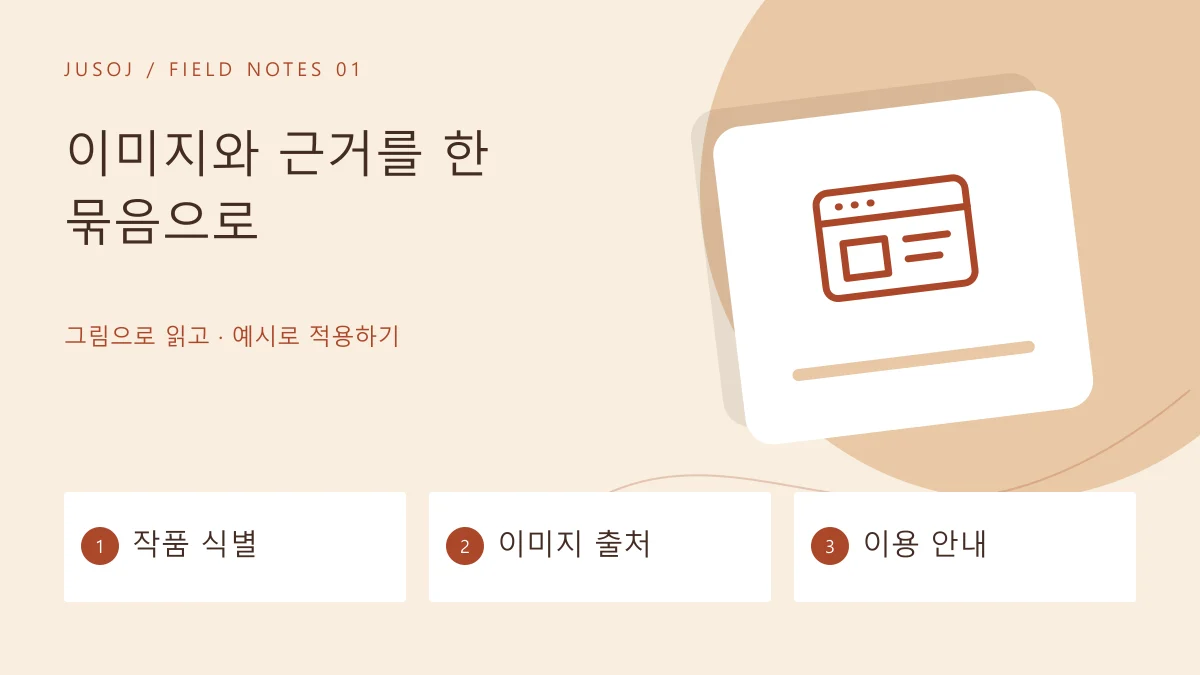 이미지와 근거를 한 묶음으로 — 작품 식별 · 이미지 출처 · 이용 안내